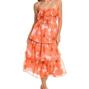 HUE Orange Floral Midi Dress